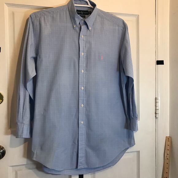 Ralph Lauren  Yarmouth Button Down Men’s  16 32/33 Blue &  White - Picture 1 of 7